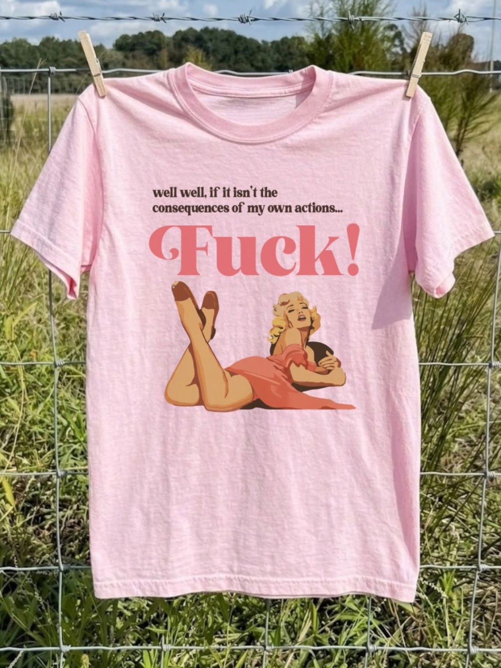 Light Pink Graphic T-Shirt with Retro Pinup